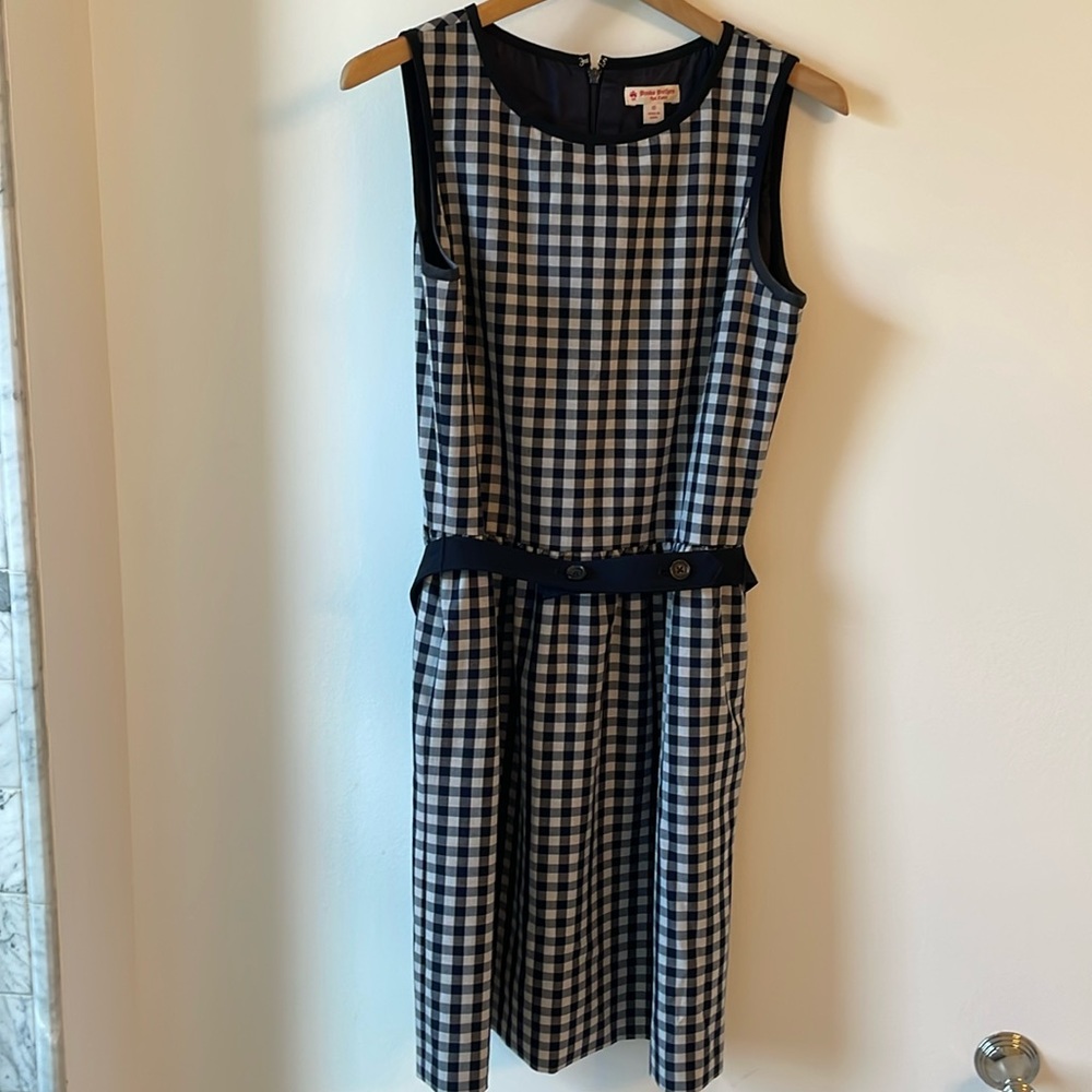 Navy and White Gingham Midi Dress - Classic Sleeveless Sheath